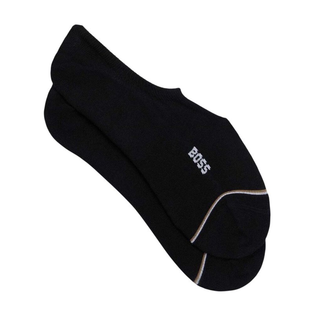 Boss Mens Logo Cotton Blend No-Show Socks (Pack of 2) / Black